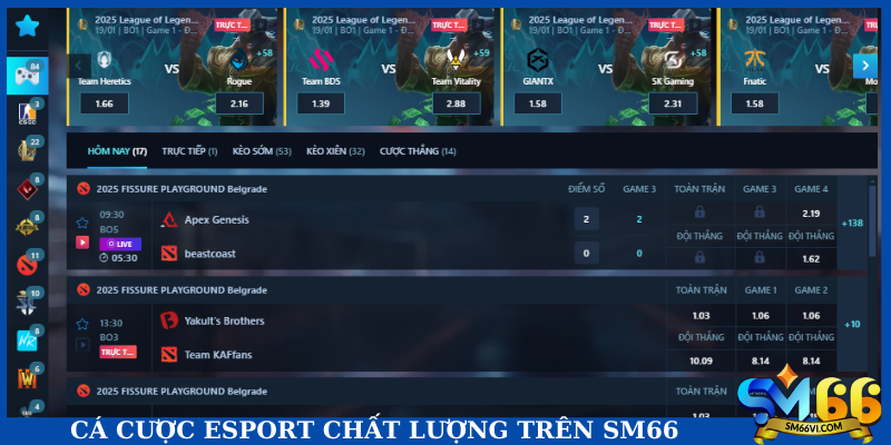 Cá cược Esport chất lượng trên SM66