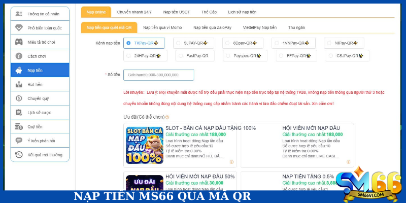 Nạp tiền MS66 qua mã QR
