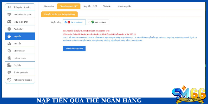 Nạp tiền qua thẻ ngân hàng