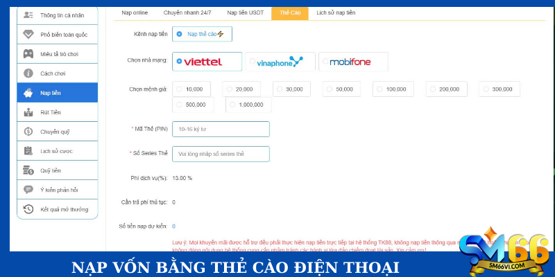Nạp vốn bằng thẻ cào điện thoại