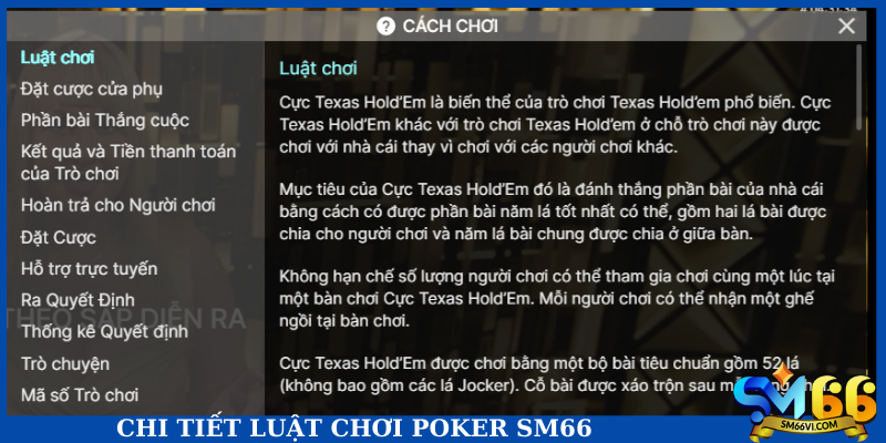 Chi tiết luật chơi poker SM66