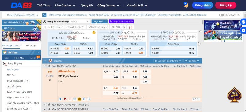 Vô vàn kèo cược thể thao liên tục cập nhật mỗi ngày